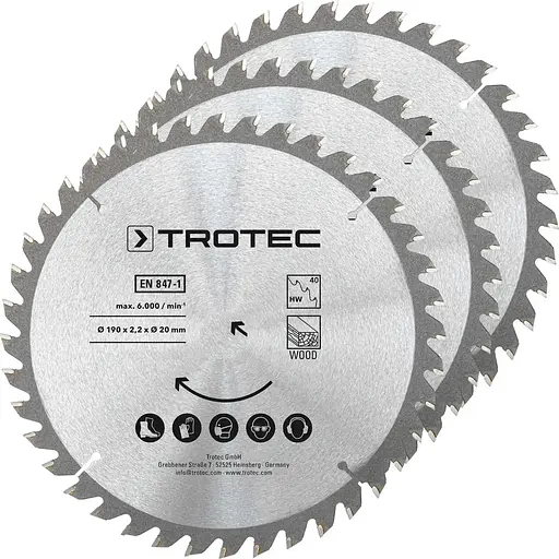 Диск пильный Trotec HW40 Wood 190 х 20 х 2.2 мм 3 шт. (DAS302855)
