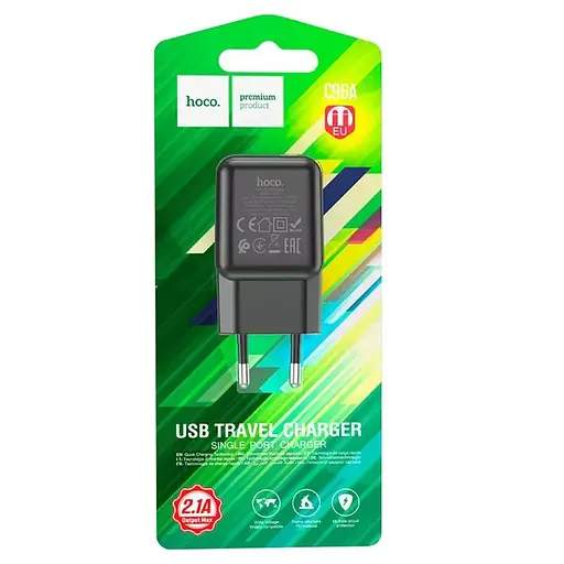 Адаптер питания - зарядное устройство Hoco C96A выход 1 USB-A 10.5W черный - фото 3
