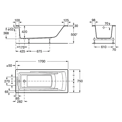Ванна акриловая в комплекте с ножками и подголовником Roca Hall 170x70 A248162000 - фото 2