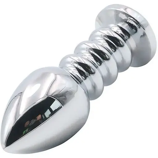 Рифлена анальна пробка з кристалом SKN-MS101 (довжина - 11.5 см, діаметр-4 см, Вага-182 гр.), Срібний / Голубой