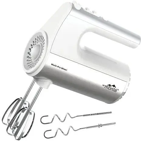 Миксер Monte MT-2017, White, 700W, ручной, 5 скоростей, турбо режим, венчики, крюки для замеса теста