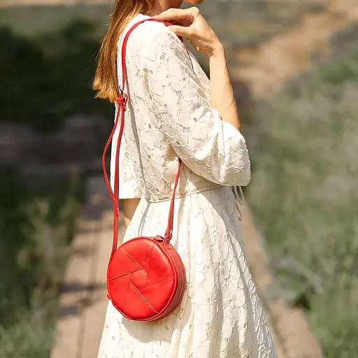 Шкіряна кругла жіноча сумка Бон-Бон червона - фото 5