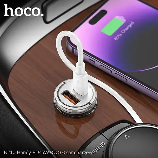 Автомобильное зарядное устройство HOCO NZ10 Handy PD45W+QC3.0 car charger Silver - фото 8