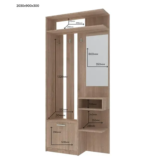 Прихожая Doros Ривьера Сонома 91,5х30х203 (81336222) - фото 4