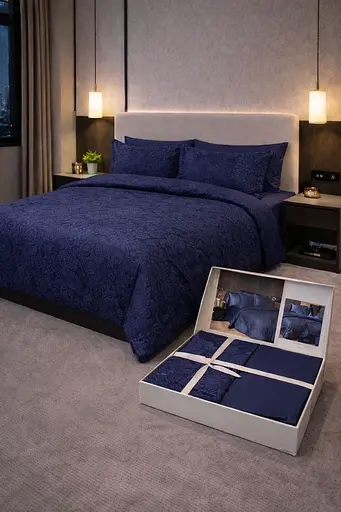 Комплект постільної  білизни сімейний 160х220  Premium сатин темно-синій TC303376173