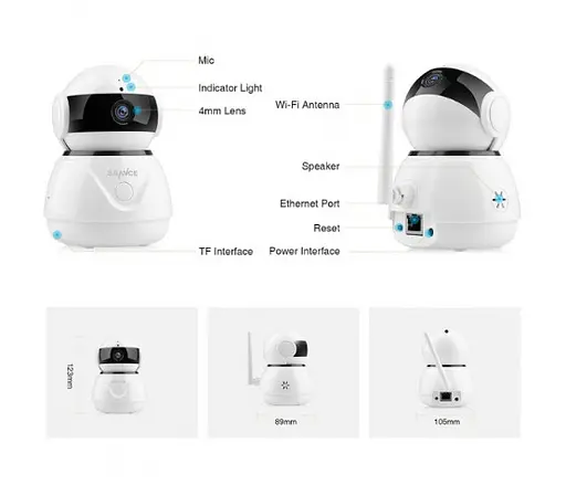 Поворотная камера Sannce Wi-Fi IP HD 1080P Escam Wanscam Оригинал - фото 7