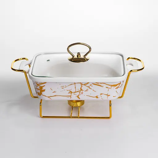 Мармітниця порцелянова Yiwu прямокутна на металевій підставці 31х16х11 см марміт настільний для перших страв LT-3PCS-11 - фото 1