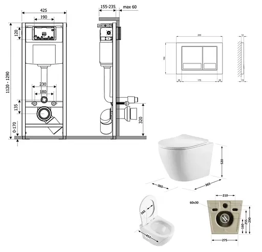 Набір Q-tap Nest 4 в 1 підвісний унітаз Robin 520x365x365 + комплект інсталяції QT13332381AW47498 - фото 8