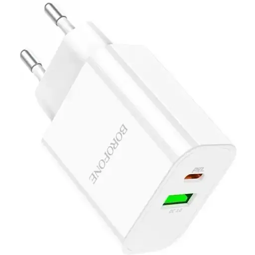 Зарядний пристрій Borofone BA55A Crown 2 виходи Type-C і USB 20 Вт біле - фото 1