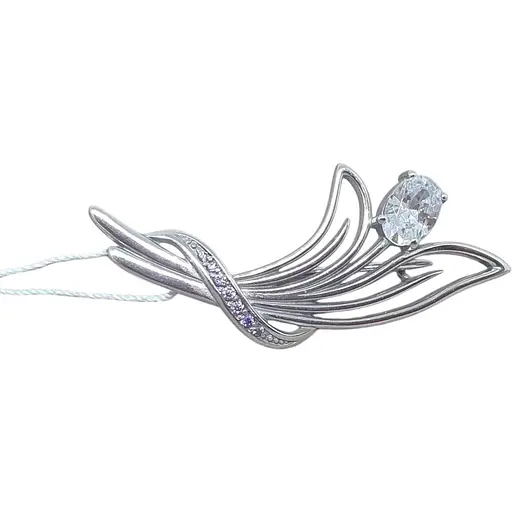 Срібна брошка Ірій з фіанітами. 9526 ФИОЛ