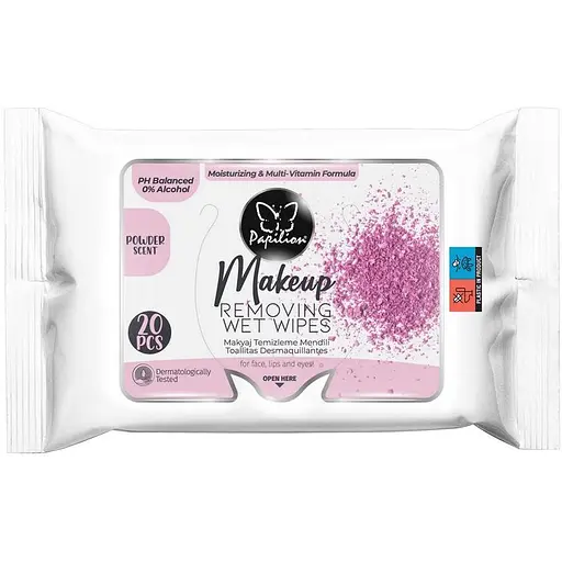 Вологі серветки для зняття макіяжу Papilion Powder 20 шт.