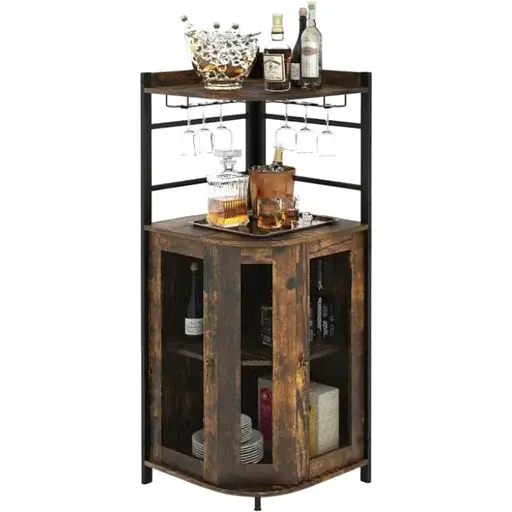 Стеллаж Costway Marvo барный с держателем бокалов в стиле Loft коричневый