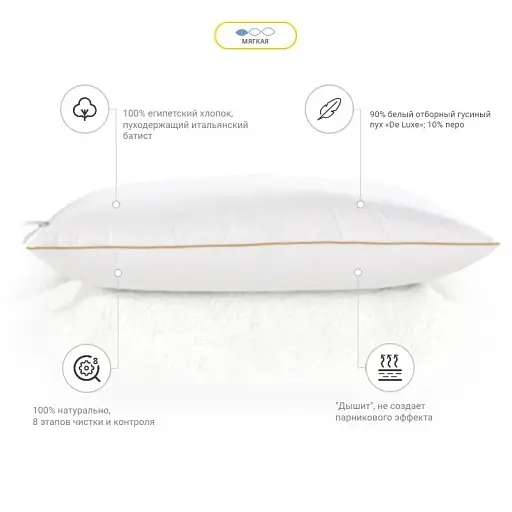 Подушка пуховая MirSon Raffaello White 200 мягкая 40х60 см (2200000060488) - фото 3