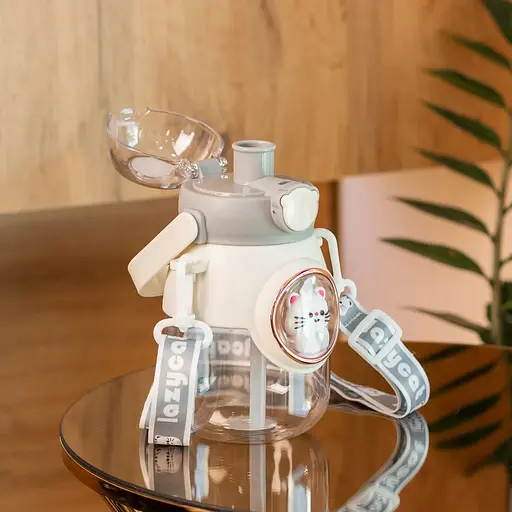 Пляшка для води Happy Life дитяча 820 мл з ручкою та ремінцем сірий HPGM2217G - фото 6