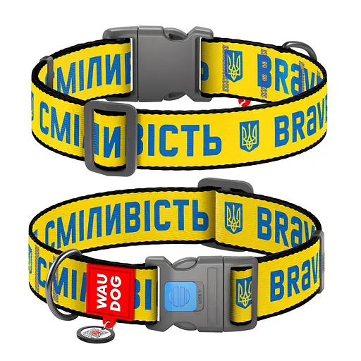 Ошейник для собак нейлоновый Waudog Nylon с QR-паспортом "Смелость" пластиковый фастекс XXL Ш 35 мм Д 46-70 см