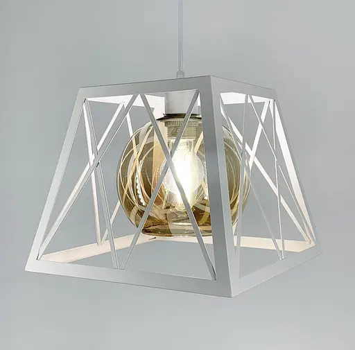 Світильник Лофт у корпусі білого кольору із янтарним плафоном | Арт. 12308/1 WT+AM | Line F - фото 3