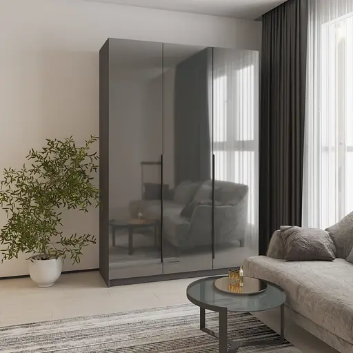 Шафа 3-дверна MebelStar Оскар Gloss BL-B, комплект полиць 150x52x220 см Антрацит/Антрацит (MBS-5236) - фото 1