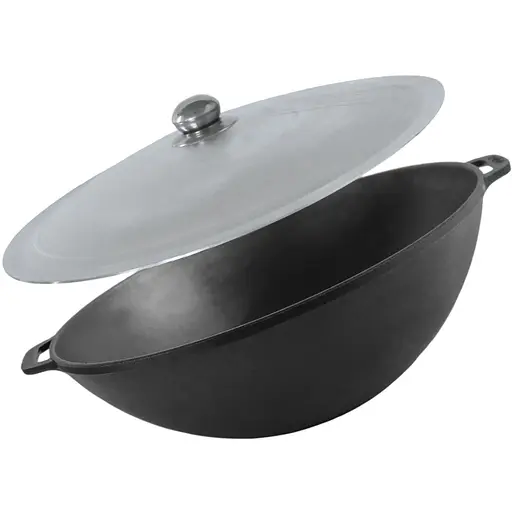 Чавунна сковорода Brizoll WOK з алюмінієвою кришкою 8 л - фото 1