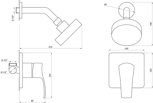 Душова система прихованого монтажу Globus Lux GLQU-0105S-KIT, Хром - фото 5