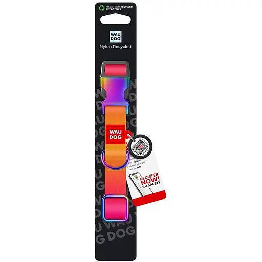 Ошейник для собак нейлоновый Waudog Nylon с QR адресником Recycled градиент S 1.5х25-35 cм оранжевый - фото 2