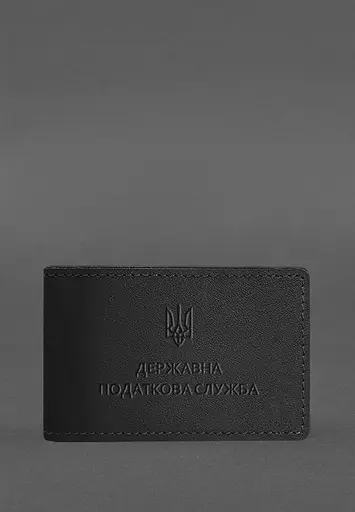 Кожаная обложка на удостоверение Государственной налоговой службы Черная - фото 2