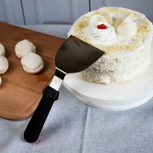 Шпатель скребок лопатка для тіста з нержавіючої сталі із пластиковою ручкою 25 см, Kitchen Master Чорний 85763 - фото 1