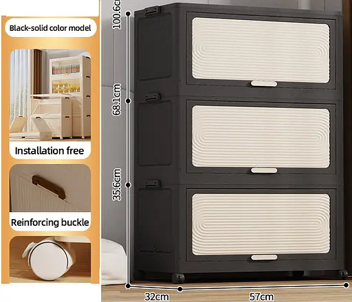 Комод Домівка WN-9-18 3 яруси на колесах чорний (000033529) - фото 2