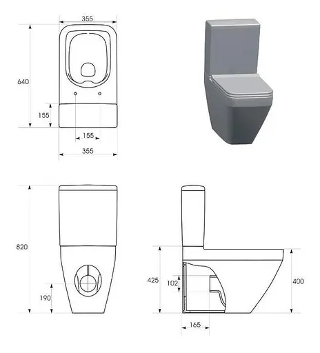 Унітаз підлоговий прямокутний Cersanit Crea K114-022 CleanOn з сидінням Slim дюропласт soft close без бачка 30412 - фото 4