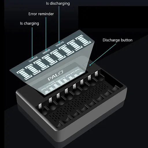 Зарядний пристрій на 8 штук NI-MH акумуляторних батарейок АА або ААА з LCD екраном Palo NC32 (100931) - фото 6