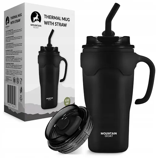 Термокружка Mountain Goat со соломинкой 0.65 л Black (P-5905973406123) - фото 2