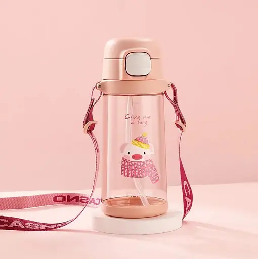Пляшка для води Casno 690 мл KXN-1219 Рожева (Свинка) з соломинкою (KXN-1219_Pink) - фото 9