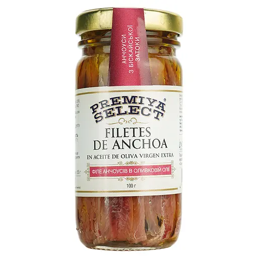 Анчоусы Premiya Select филе в оливковом масле 100 г (540299)