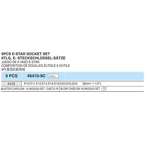 Набір торцевих головок Hans зовнішній торкс 1/2DR Е10-Е24, 9 предметів блістер (46410-9С) - фото 4
