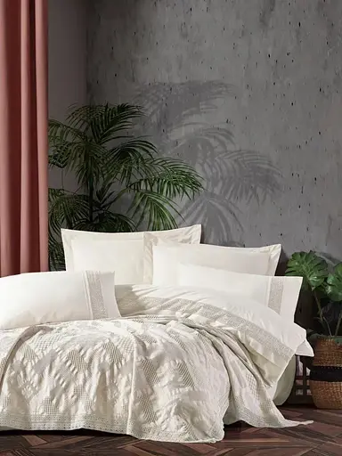 Постельное белье Freya Krem Варена Хлопок с покрывалом пике Saheser pbe0051783 - фото 1