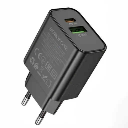 Зарядное устройство Borofone BA88A USB-A и USB-C PD20W поддержка Power Delivery и Quick Charge 3.0 черный - фото 2