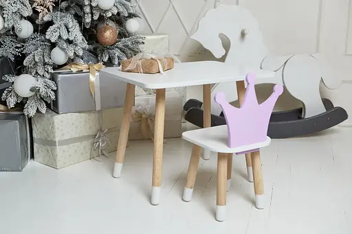 Дитячий прямокутний столик (Білий) та стільчик Корона (Фіолетова) - фото 4