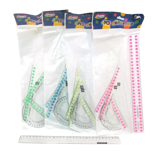 Набір прозорий Super value, 2 трикутники, транспортир, лінійка 30 см