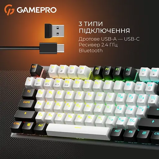 Клавіатура бездротова GamePro Genesis Joker Pro 87% Wireless/Bluetooth/USB Gray (MK124G Pro) - фото 8