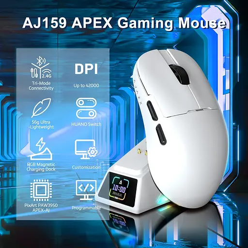 Бездротова магнітна миша Ajazz AJ159 APEX PAW3950 400 мАч RGB Біла - фото 6