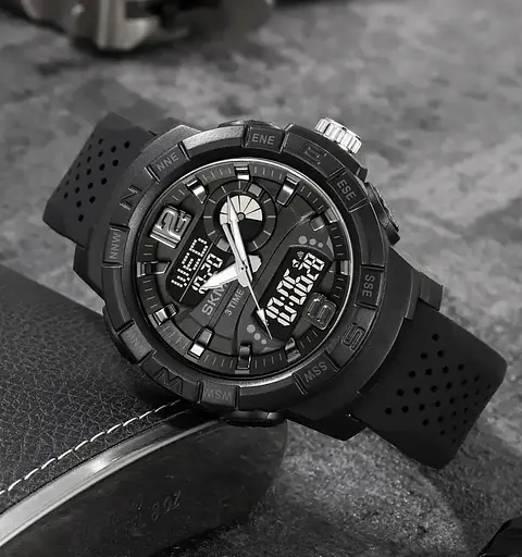 Часы мужские наручные спортивные Skmei 2163 с двойным дисплеем и подсветкой (Черный) - фото 4