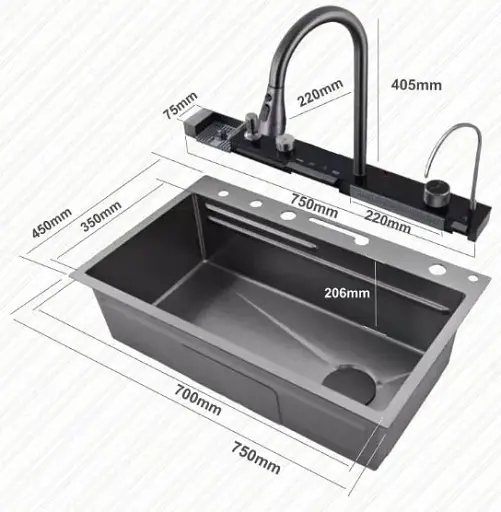Мойка кухонная Zegor два водопада/смеситель/кран/дозатор/ринзер 750х460х210 мм ML-7035PT/KMO4-A030 30412 - фото 2
