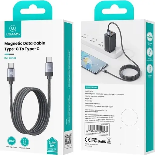 Кабель Usams US-SJ704 Rui Magnetic USB-C to USB-C 60W 1m Tarnish (SJ704USB01) [153983] - фото 12
