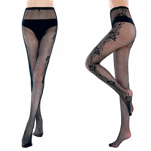 Колготки з візерунком Троянда One size Чорний K000680 - фото 3