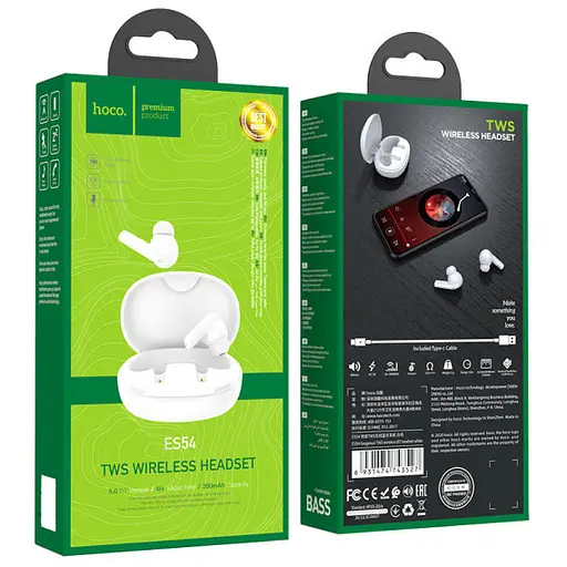 Навушники Bluetooth Hoco ES54 Gorgeous TWS wireless BT headset White - фото 4