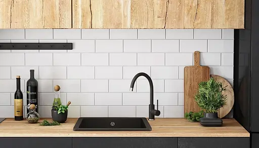 Гранітна кухонна мийка Rea Nels black з білим вкрапленням ZLE-00114, Чорний матовий - фото 3