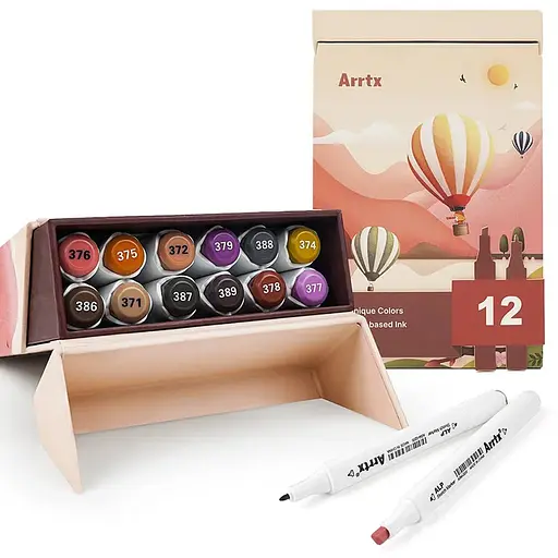 Спиртовые маркеры Arrtx Alp ASM-02-SK02 12 цветов, оттенки кожи.