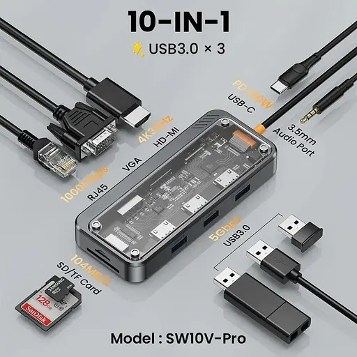USB-хаб 8in1 Baseus Asometech SW10V-Pro - фото 2