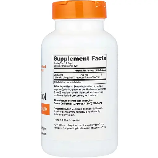 Коэнзим Q10 Убихинол Doctor's Best Ubiquinol 200 мг 120 капсул (DRB-00275) - фото 2