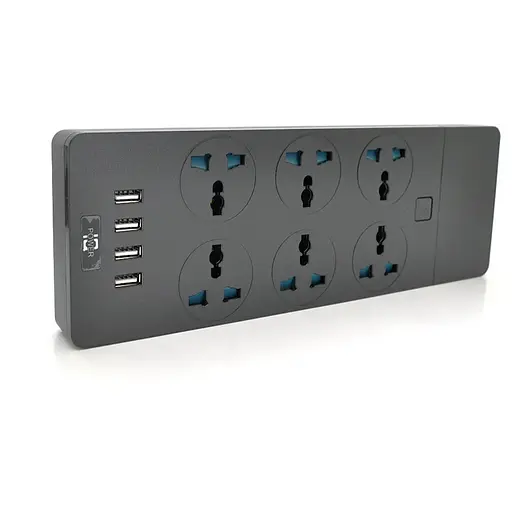 Мережевий фільтр ТВ-Т12, 6 розеток + 4 USB, 2 м, перетин 3х0,75мм, 3000W, Black, Box