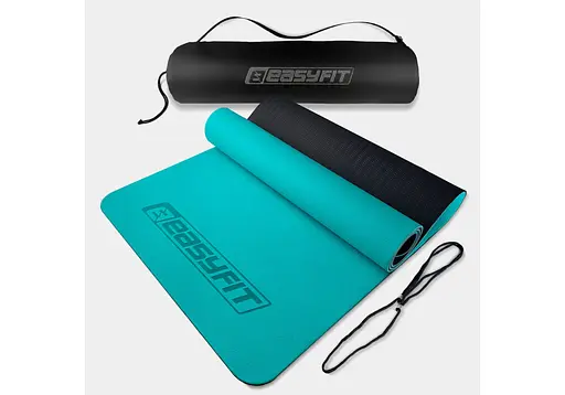 Коврик для йоги и фитнеса EasyFit TPE+TC 6 мм двухслойный + Чехол мятный-черный (EF-1924s-MTB) - фото 1